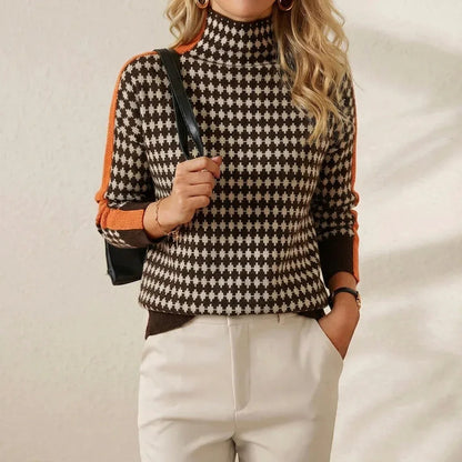 Rosemary – Houndstooth Turtleneck Knit Sweater