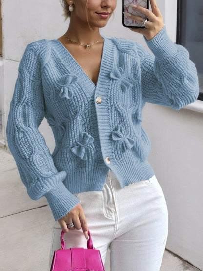 Elaine – Bow-Detail Cable-Knit Cardigan