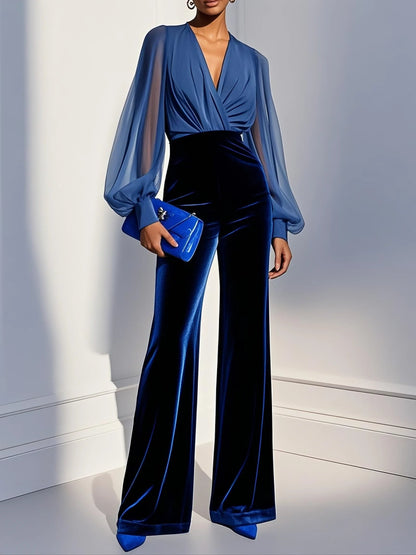 Paula – Elegant Velvet and Chiffon-Look Jumpsuit
