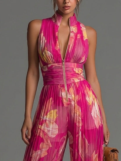 Helen – Floral Wide-Leg Pleated Jumpsuit