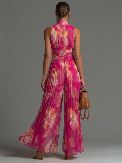 Helen – Floral Wide-Leg Pleated Jumpsuit