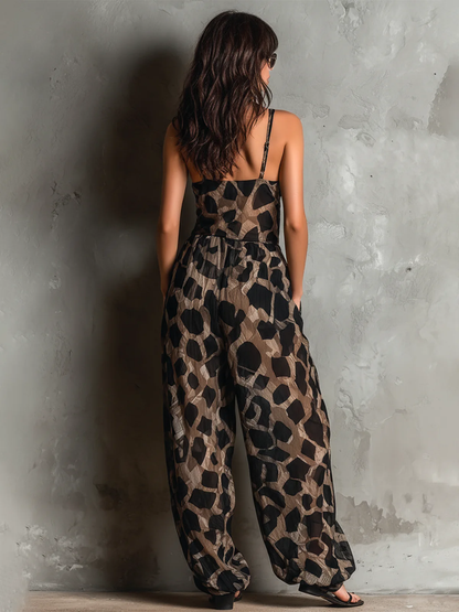 Leona – Wide-Leg Printed Spaghetti Strap Jumpsuit