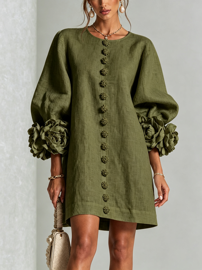 Mildred – Floral Cuff Button-Front Mini Dress