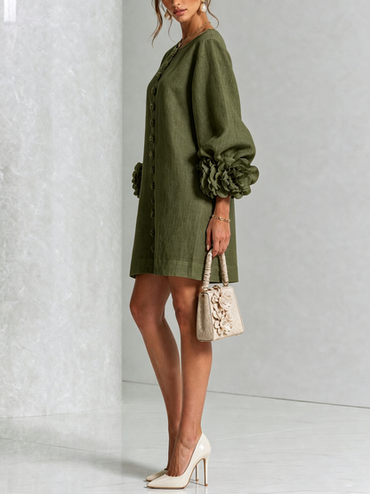Mildred – Floral Cuff Button-Front Mini Dress