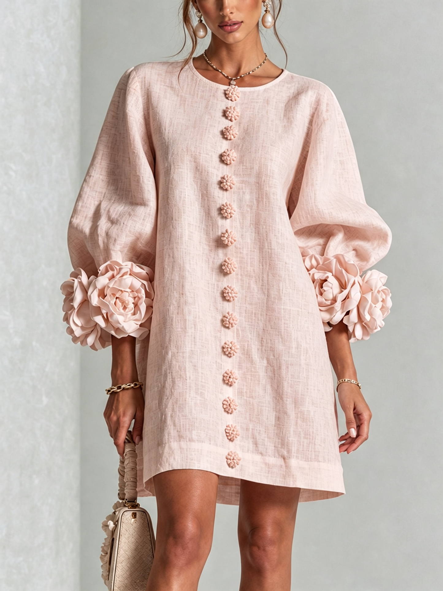 Mildred – Floral Cuff Button-Front Mini Dress
