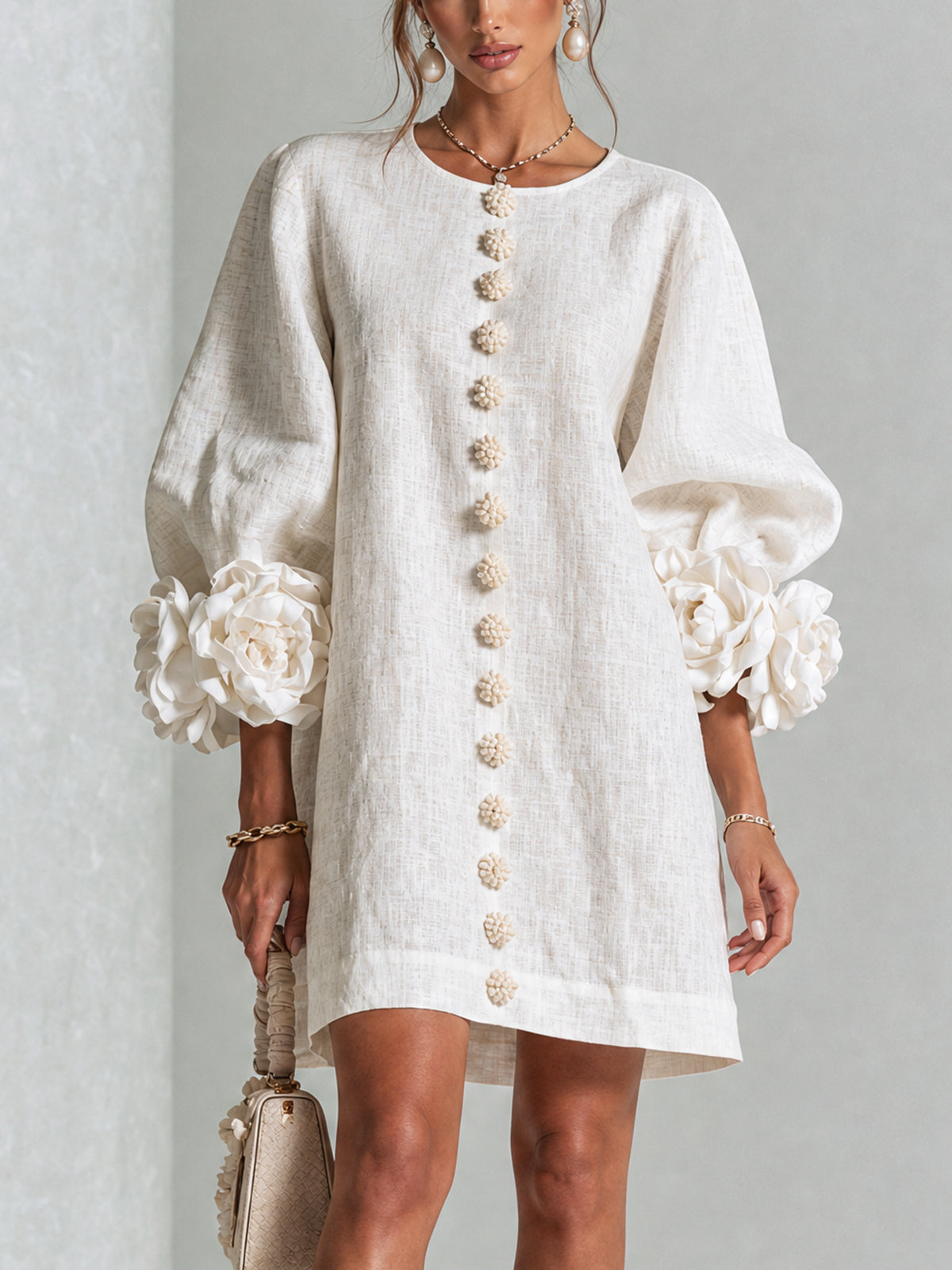 Mildred – Floral Cuff Button-Front Mini Dress
