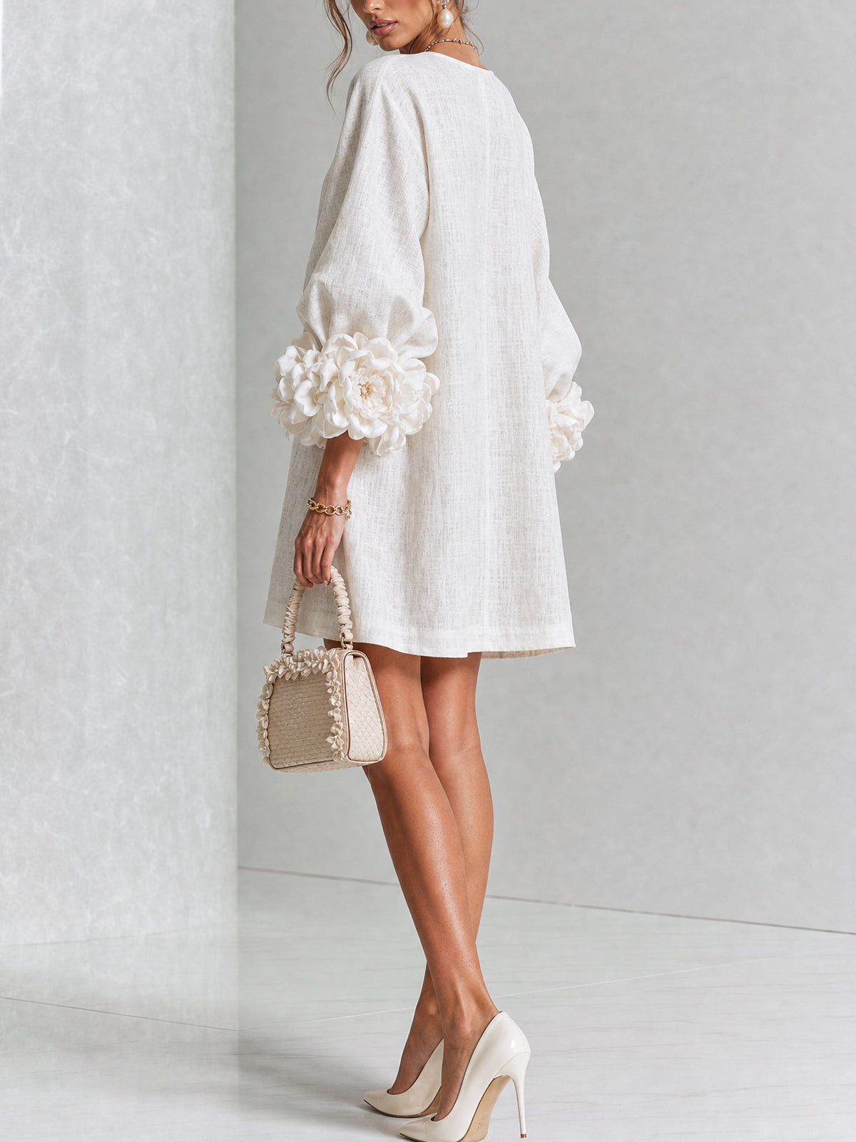 Mildred – Floral Cuff Button-Front Mini Dress