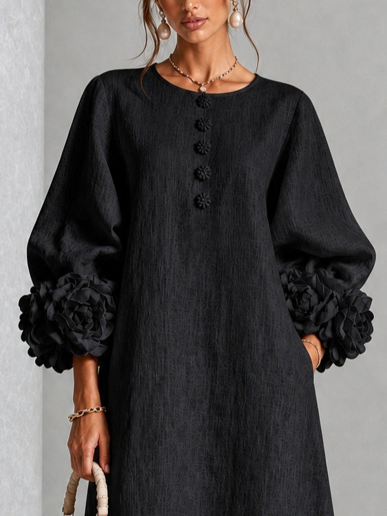 Marcella – Midi Dress with Sculptural Floral Cuffs