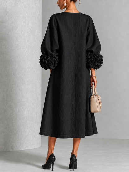 Marcella – Midi Dress with Sculptural Floral Cuffs
