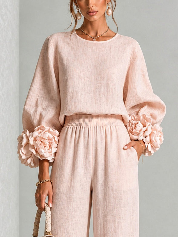 Rosemary – Floral Cuff Wide-Leg Set