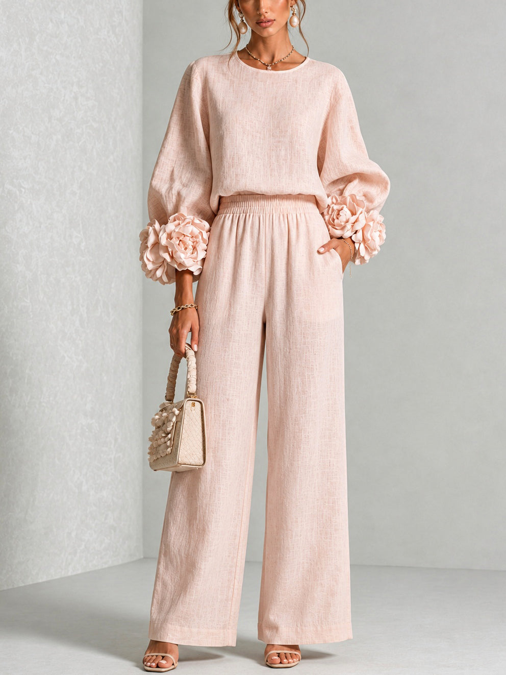 Rosemary – Floral Cuff Wide-Leg Set