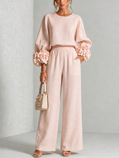 Rosemary – Floral Cuff Wide-Leg Set