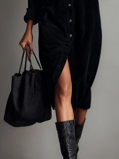 Marsha – Corduroy-Look Shirt Midi Dress