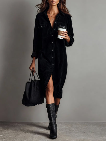 Marsha – Corduroy-Look Shirt Midi Dress