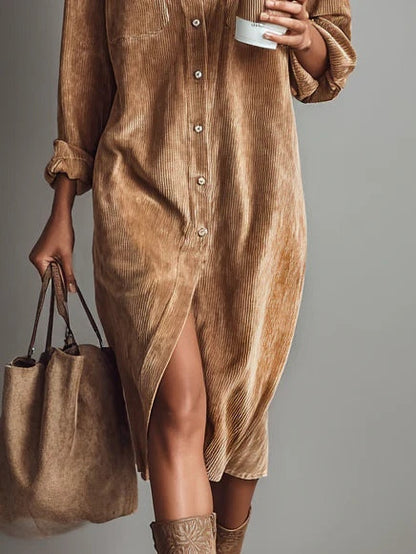 Marsha – Corduroy-Look Shirt Midi Dress