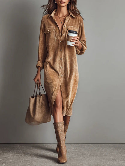 Marsha – Corduroy-Look Shirt Midi Dress