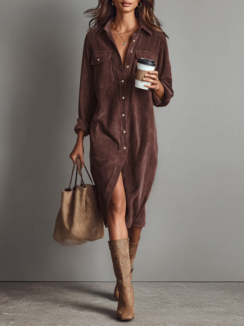 Marsha – Corduroy-Look Shirt Midi Dress