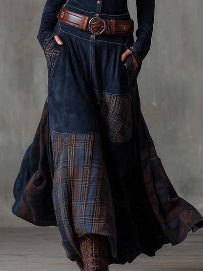 Amanda – Check-Panel Patchwork Maxi Dress
