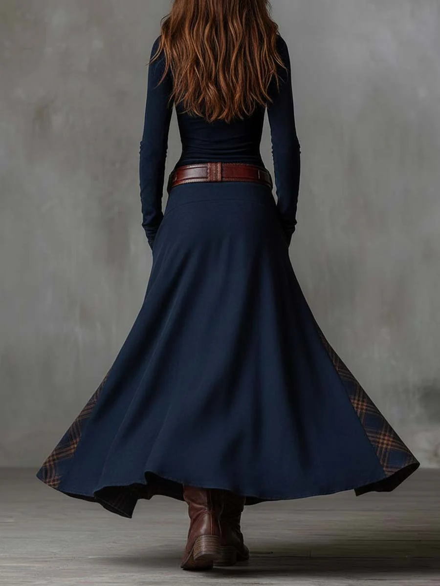 Amanda – Check-Panel Patchwork Maxi Dress