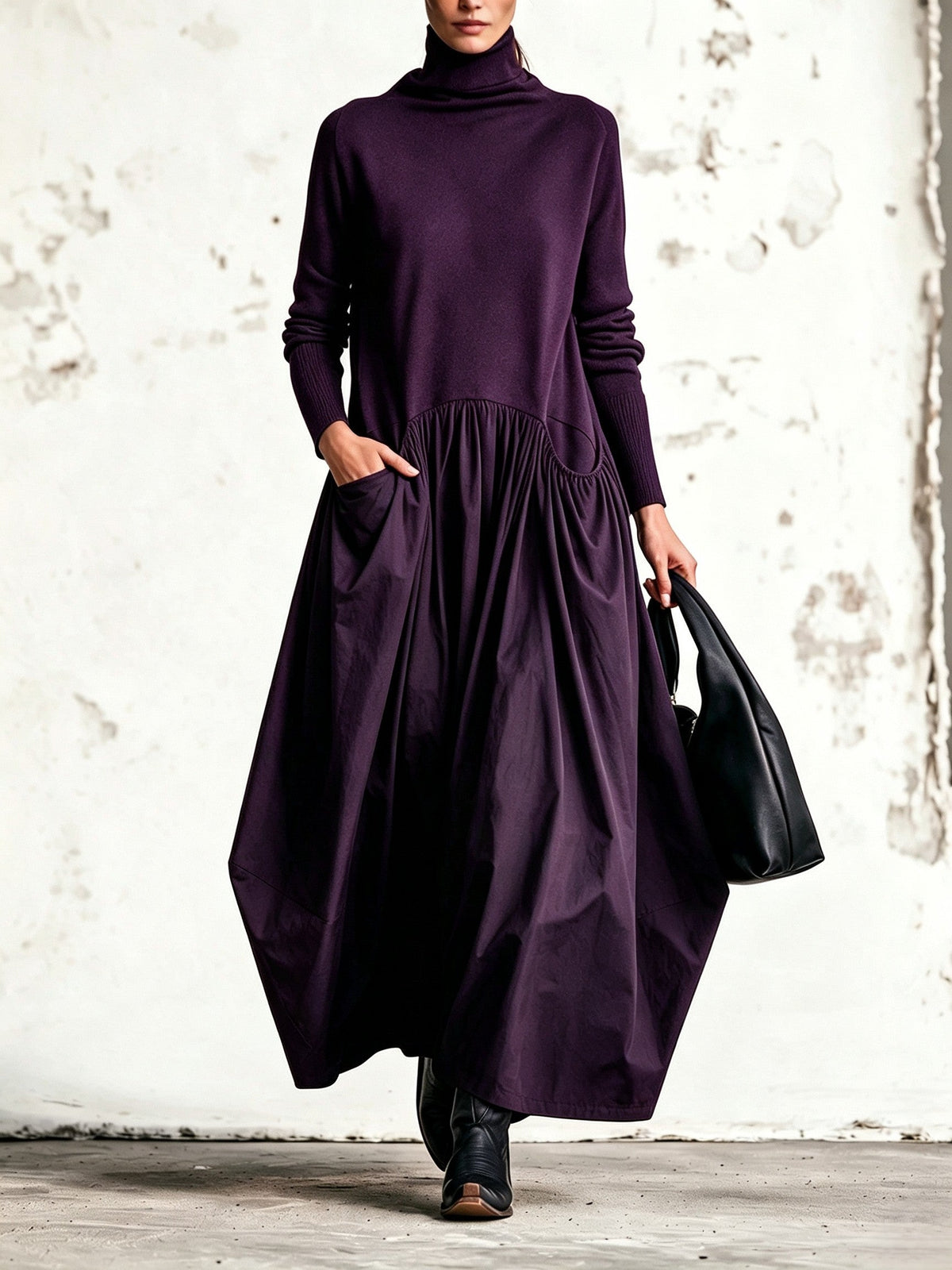 Roxanne – Turtleneck Maxi Dress with Gathered Skirt