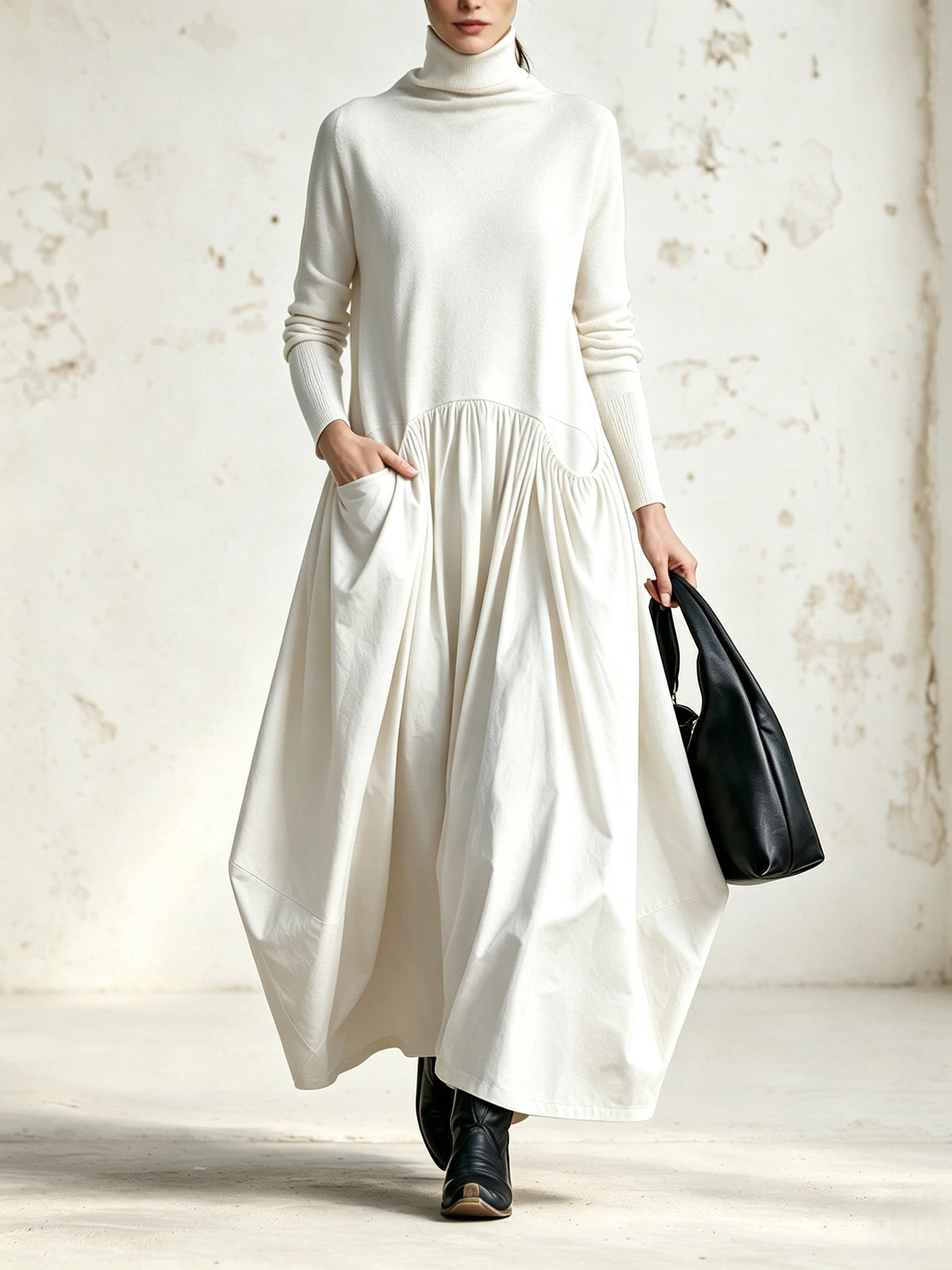 Roxanne – Turtleneck Maxi Dress with Gathered Skirt