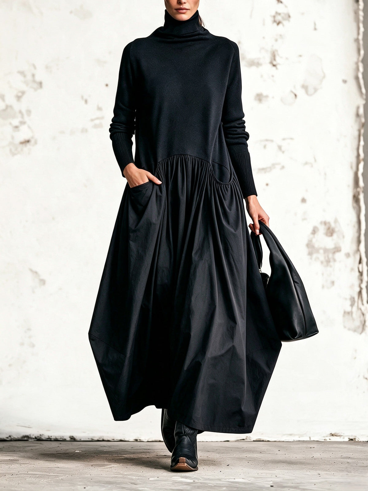 Roxanne – Turtleneck Maxi Dress with Gathered Skirt