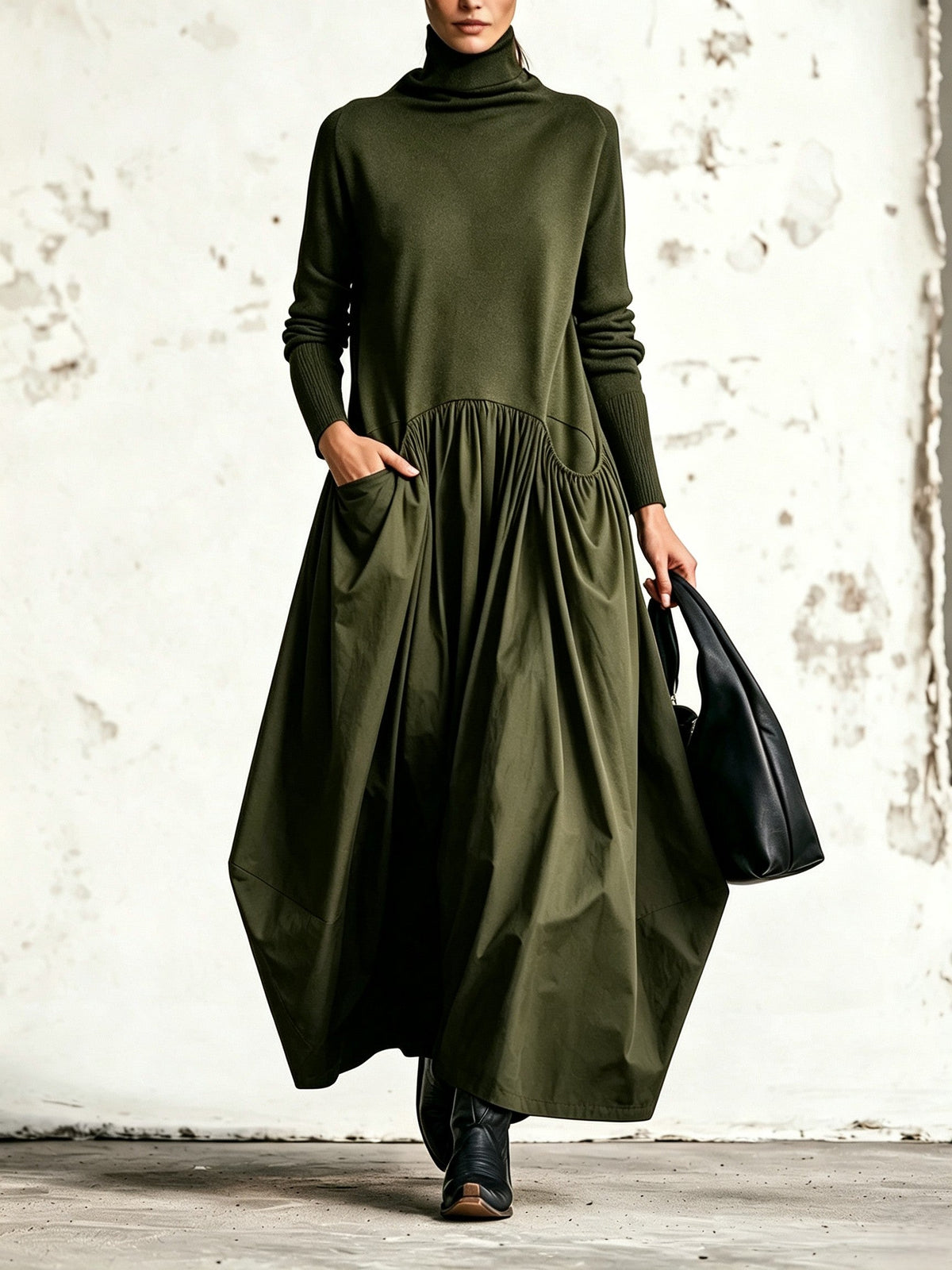 Roxanne – Turtleneck Maxi Dress with Gathered Skirt