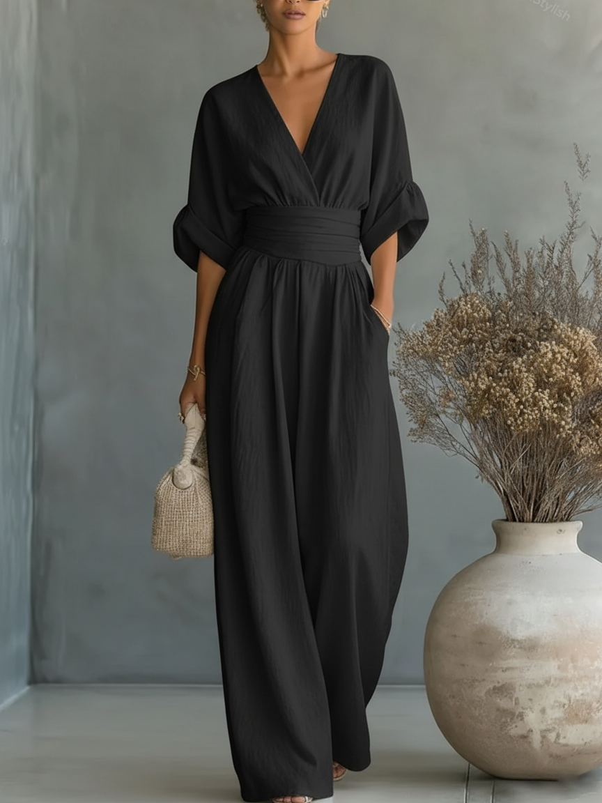 Sherry – Wide Leg V Neck Jumpsuit