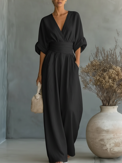 Sherry – Wide Leg V Neck Jumpsuit