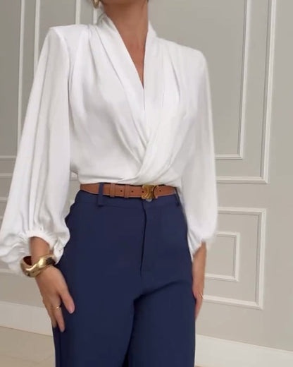 Sonia – V-Neck Lantern Sleeve Blouse