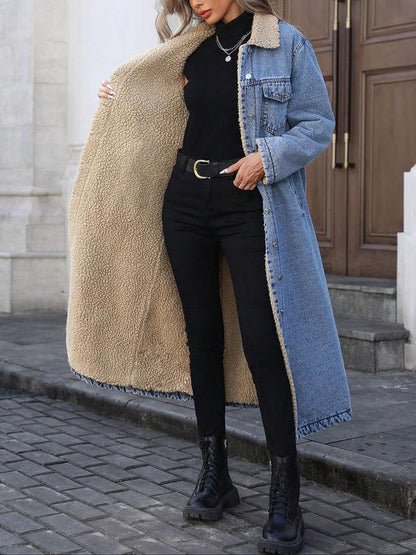 Roberta – Fleece-Lined Longline Denim Coat