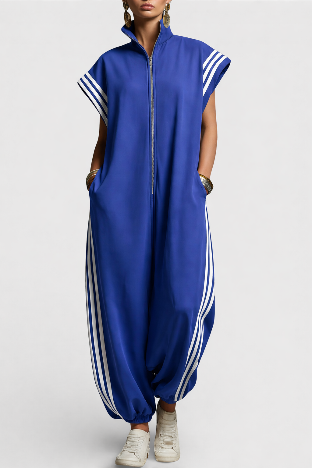 Bonnie – Relaxed Zip-Up Jumpsuit with Stripe Detail