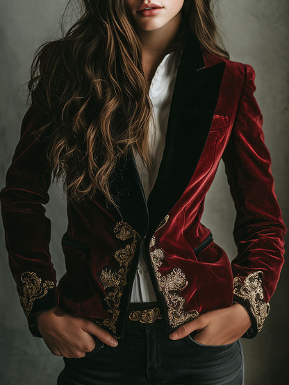 Nettie – Velvet Embroidered Statement Blazer