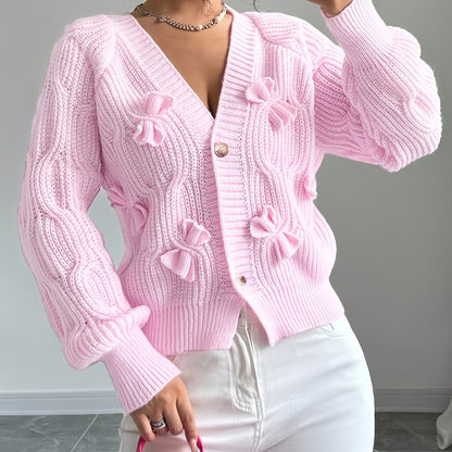 Elaine – Bow-Detail Cable-Knit Cardigan