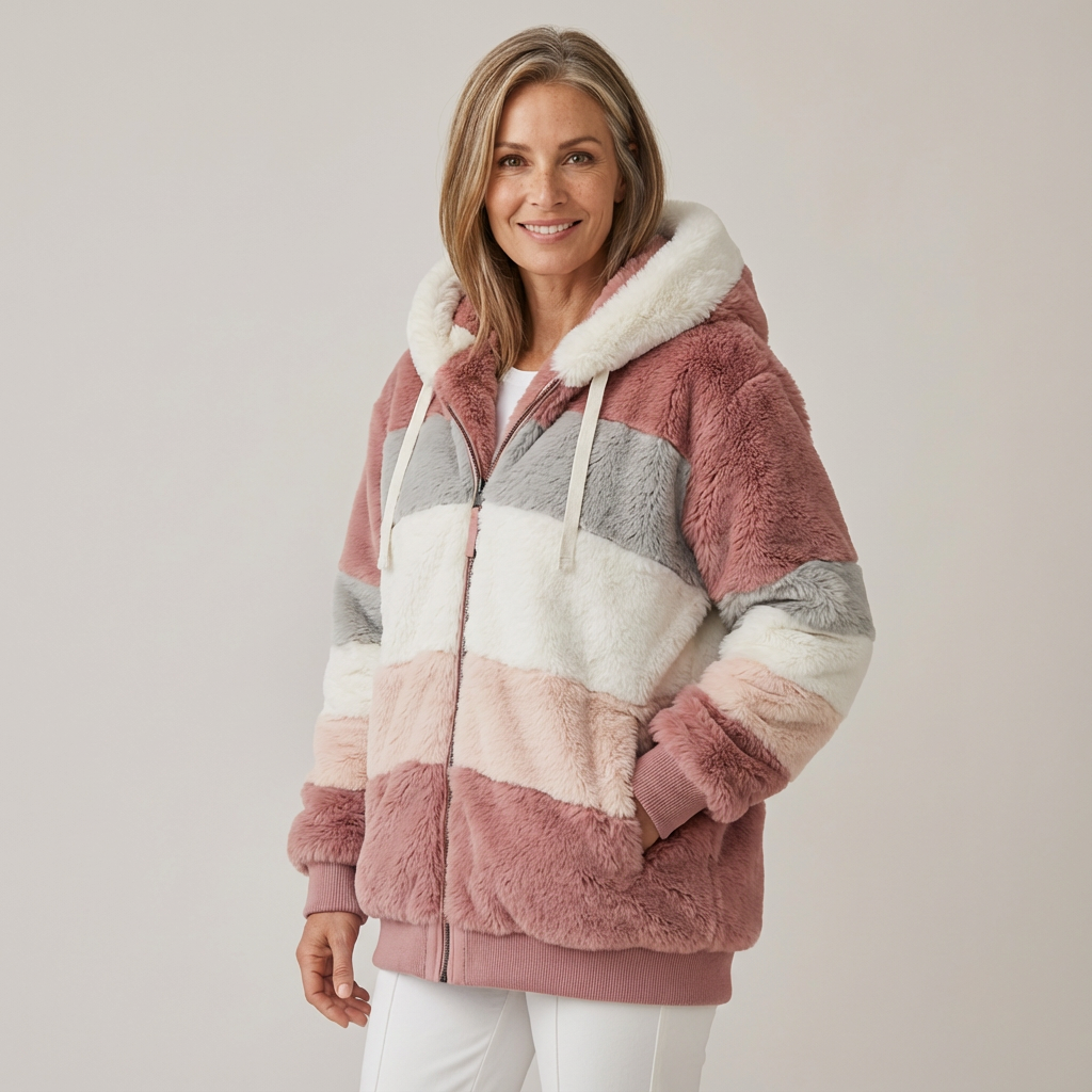 Nicole – Striped Faux Shearling Hooded Jacket