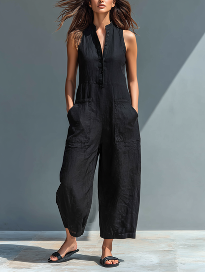 Diana – Relaxed Linen-Look Wide Leg Jumpsuit