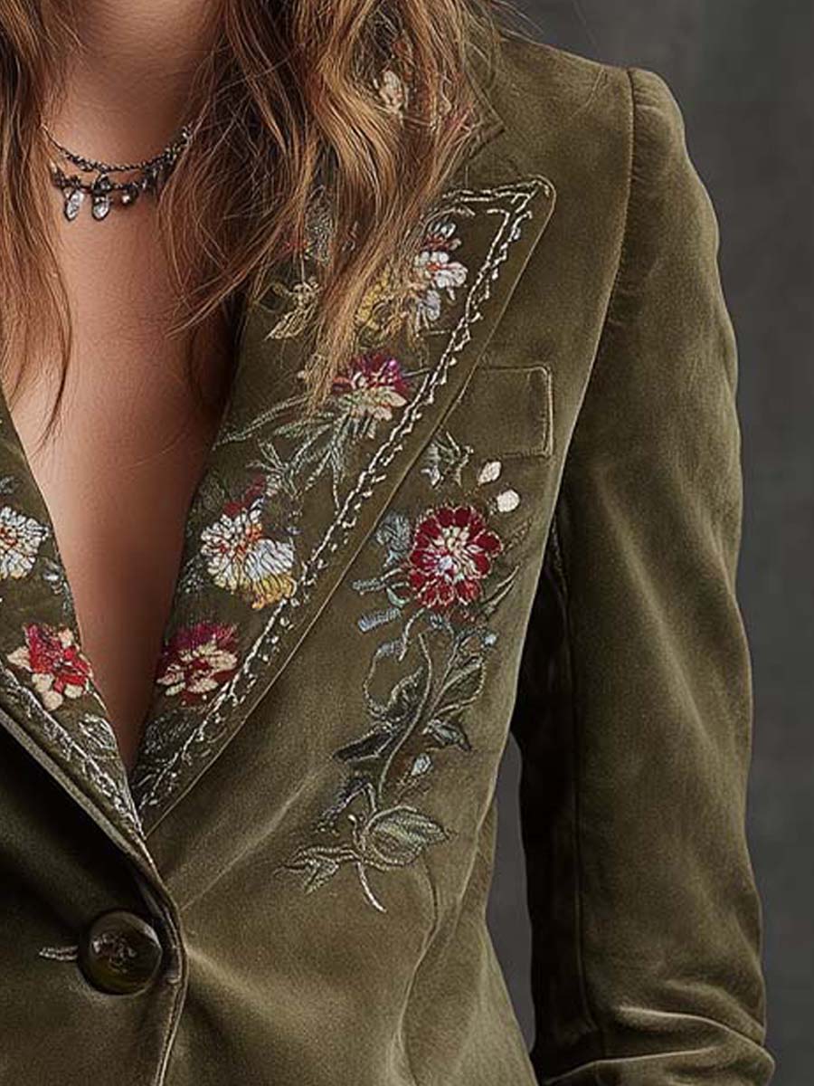 Aubrey – Floral Embroidered Velvet-Look Blazer