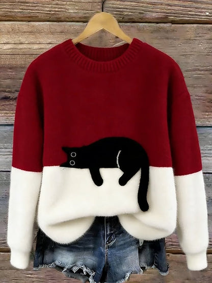 Jacqueline – Cat Graphic Oversized Knit Sweater