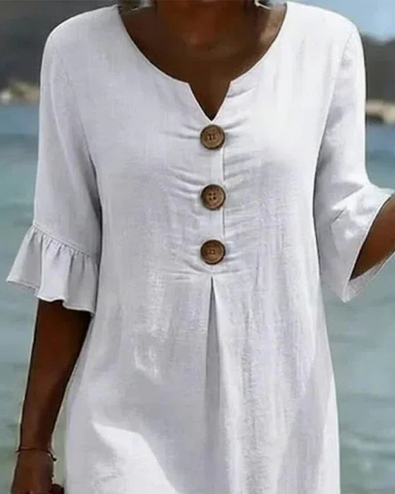 Delores – Relaxed Linen-Look Button Detail Dress
