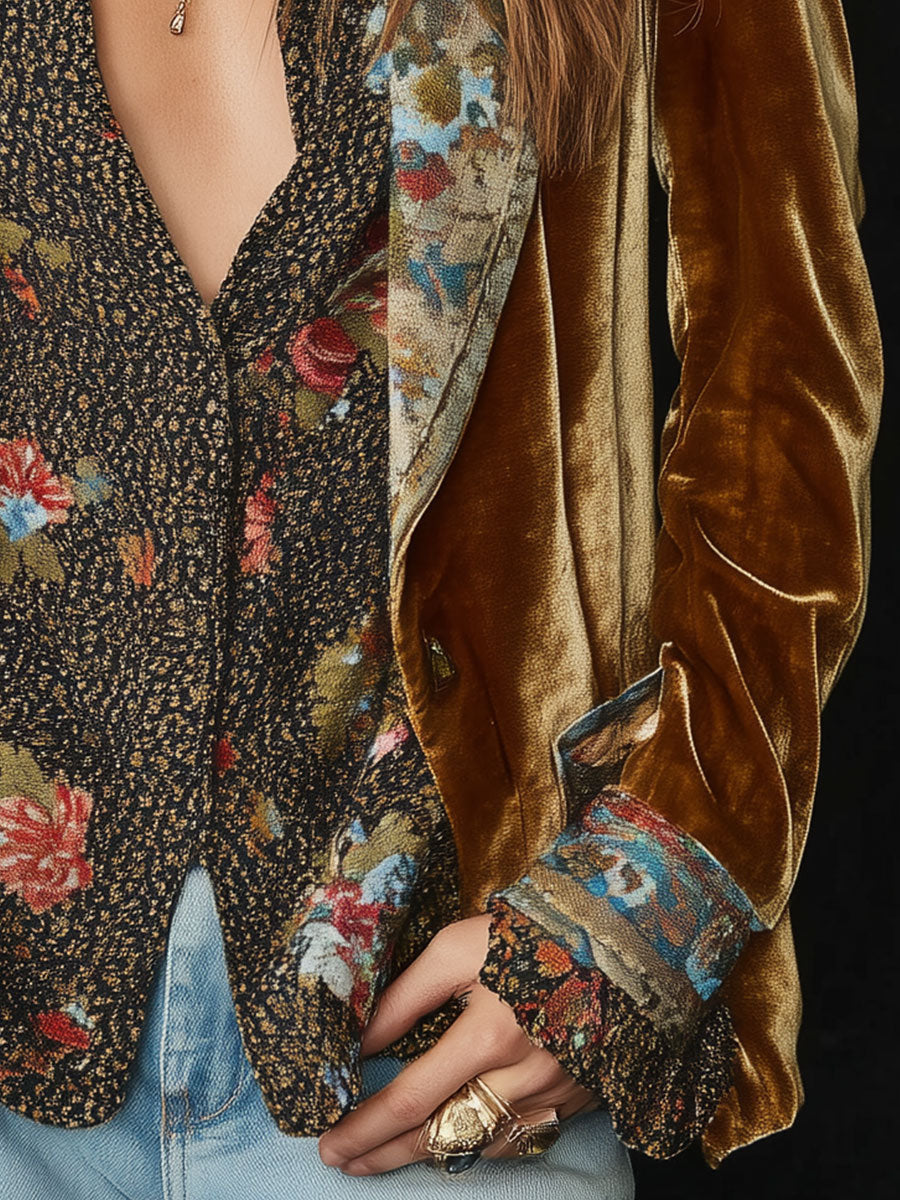 Wendy – Floral Patchwork Velvet Blazer