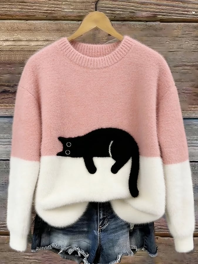 Jacqueline – Cat Graphic Oversized Knit Sweater