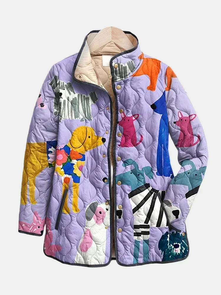 Mabel – Quilted Jacket with Playful Dog Print