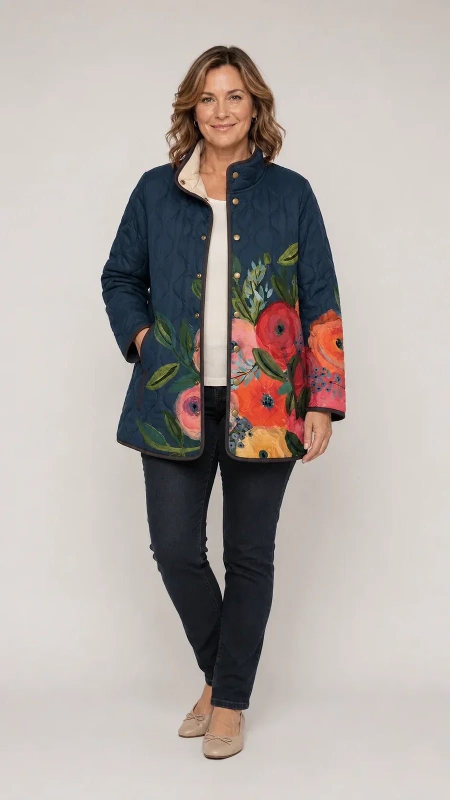 Karen – Vintage Floral Print Quilted Jacket
