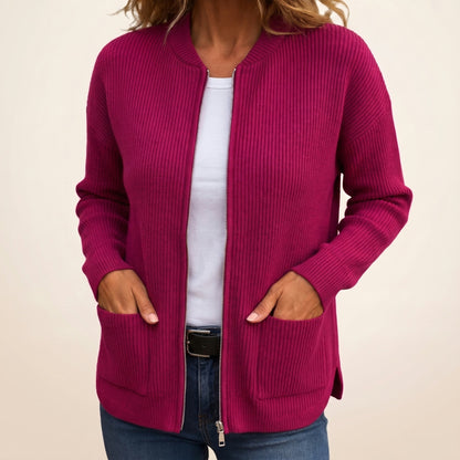 Heather – Ribbed Zip-Up Cardigan with Deep Pockets