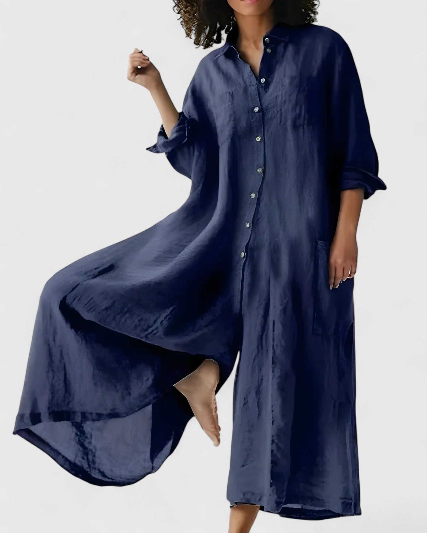 Charlene – Linen-Look Button-Down Midi Dress