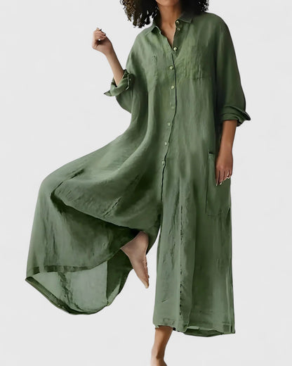 Charlene – Linen-Look Button-Down Midi Dress