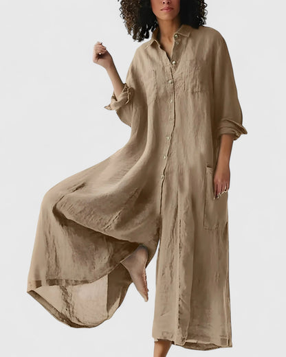 Charlene – Linen-Look Button-Down Midi Dress