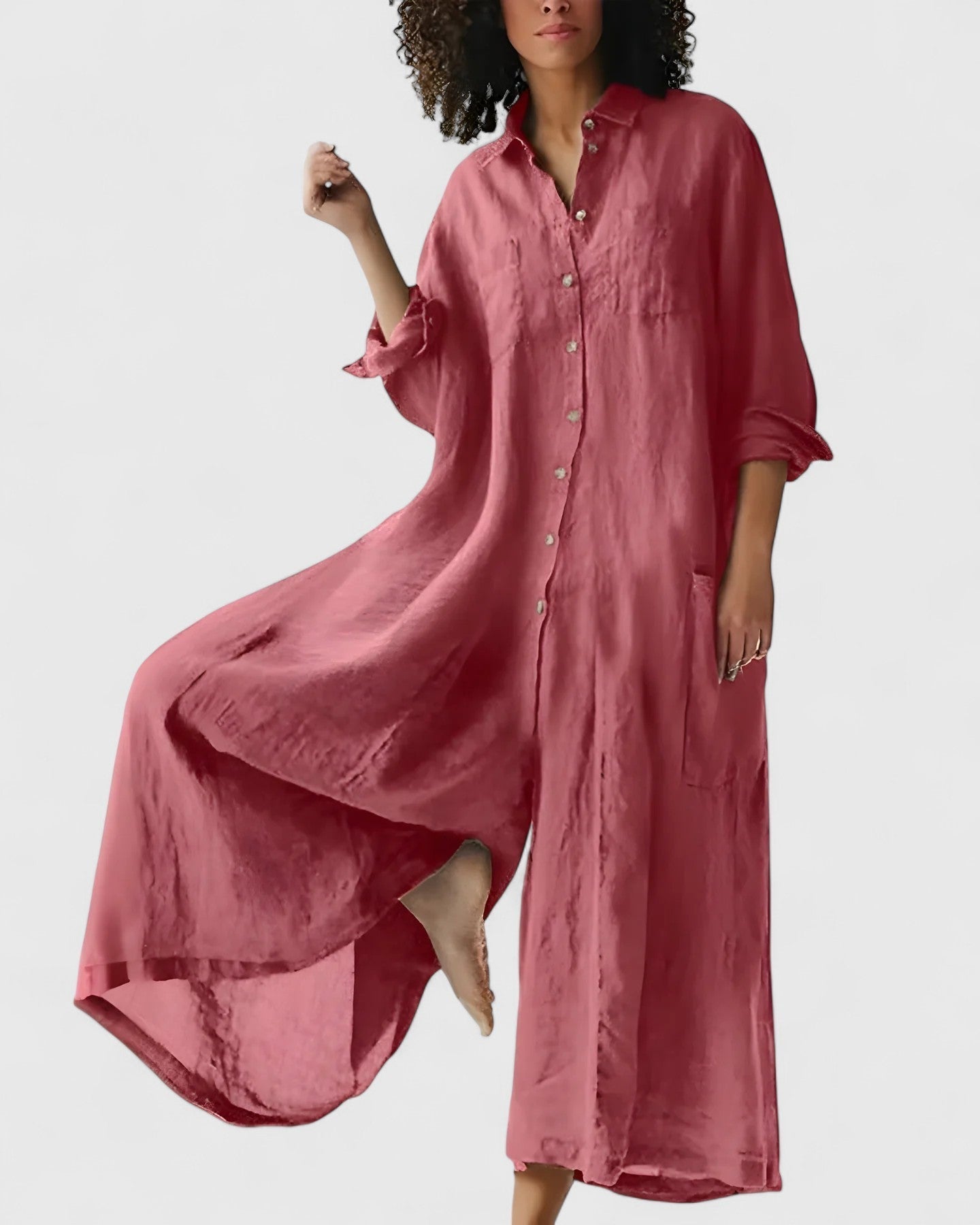Charlene – Linen-Look Button-Down Midi Dress