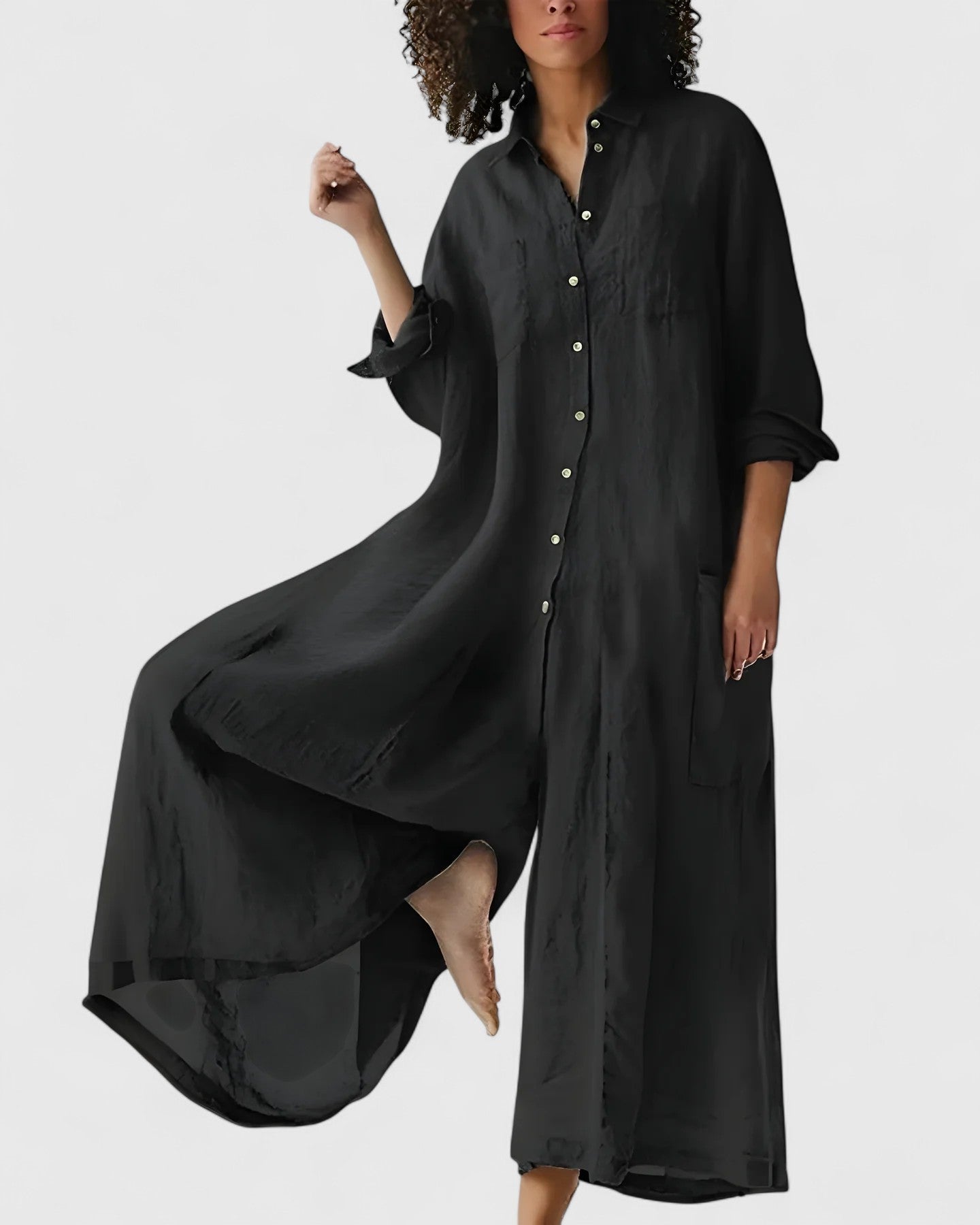 Charlene – Linen-Look Button-Down Midi Dress