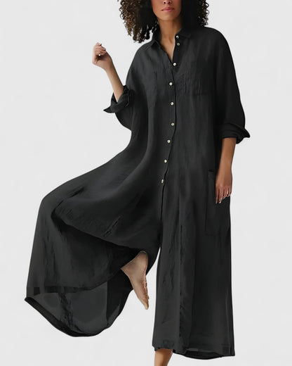 Charlene – Linen-Look Button-Down Midi Dress